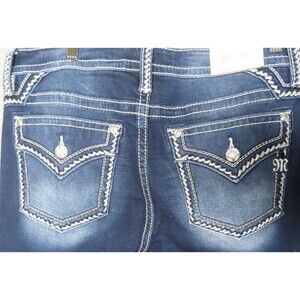 Miss Me Jeans Women 33 Blue Curvy Straight Thick Stitch Embroidered Flap Pockets